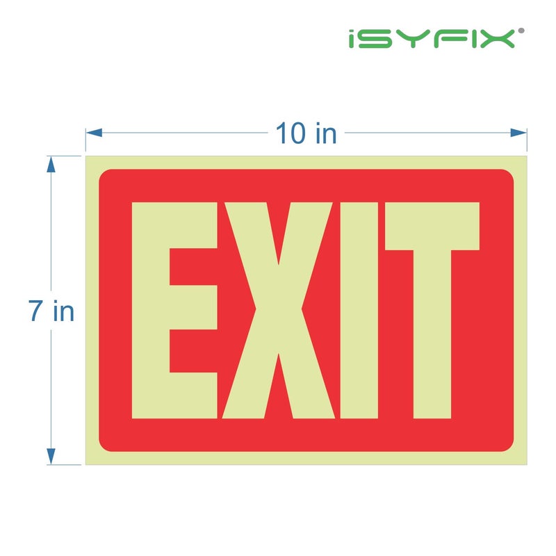 iSYFIX Exit Glow in the Dark Sign Stickers Red â€“ 2 Pack 10x7 Inch â€“ Photoluminescent Vinyl, Laminated for UV, Weather & Fade Resistance, Indoor & Outdoor for Business, School, Office, Warehouse - Image 2